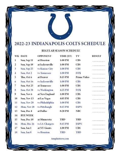 Printable Colts Schedule 2022